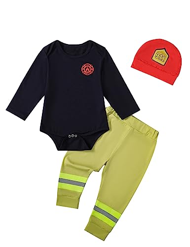 Singcoco Baby Jungen Kostüm mit Hut, Feuerwehrmann blau, lang, 12-18 Monate von Singcoco
