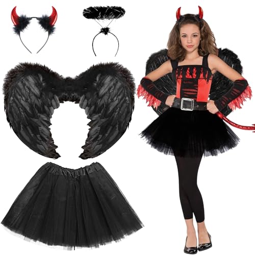 Singtis Engelsflügel mit Heiligenschein,Engel und Teufel Flügel Kostüm für Damen und Mädchen Kinder für Halloween Karneval Cosplay Party Fasching Kostümparty Verkleidung-Schwarz Singtis Engelsflügel mit Heiligenschein,Engel und Teufel Flügel Kostüm für Damen und Mädchen Kinder für Halloween Karneval Cosplay Party Fasching Kostümparty Verkleidung-Schwarz von Singtis