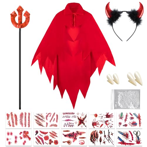 Singtis Teufel Kostüm Damen, Rot Teufel Umhang Halloween kostüm damen und Kinder teufel, 155 cm Vampir Umhang, mit 1x Teufelswinkel, für Halloween-Masquerade, Karneval, Cosplay Singtis Teufel Kostüm Damen, Rot Teufel Umhang Halloween kostüm damen und Kinder teufel, 155 cm Vampir Umhang, mit 1x Teufelswinkel, für Halloween-Masquerade, Karneval, Cosplay von Singtis