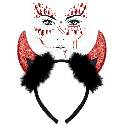 Teufel Kostüm Zubehör für Damen Herren Kinder – Glitzer Teufelshörner Haarreifen & Gesicht Tattoo Steine – Karneval Halloween Party Deko Teufel Kostüm Zubehör für Damen Herren Kinder – Glitzer Teufelshörner Haarreifen & Gesicht Tattoo Steine – Karneval Halloween Party Deko von Singtis