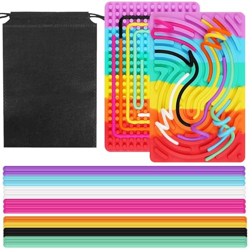 Sinirttou Sensorik Activity Board,Doppelseitiges Sensorisches Spielzeug Board, Sensory Fidget Board, zur Autismus ADHD Kinder ab 3 Jahr & Erwachsene mit Reisetasche & 20 Zubehör Schnüren(Farbig) von Sinirttou