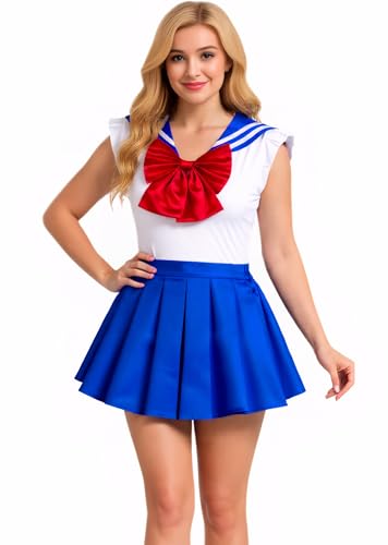 Sinkawa Jackets Sailor Anime-Outfit, Schuluniform, Einteiler, Strampler mit Faltenrock, Cosplay-Kostüm für Damen, Mädchen, Größe S Sinkawa Jackets Sailor Anime-Outfit, Schuluniform, Einteiler, Strampler mit Faltenrock, Cosplay-Kostüm für Damen, Mädchen, Größe S von Sinkawa Jackets