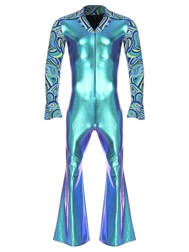 Sinleey 70er Jahre Disco Hippie Kostüm Für Herren Glänzender Metallischer Jumpsuit Weite Hosen Halloween Karneval Blau M Sinleey 70er Jahre Disco Hippie Kostüm Für Herren Glänzender Metallischer Jumpsuit Weite Hosen Halloween Karneval Blau M von Sinleey