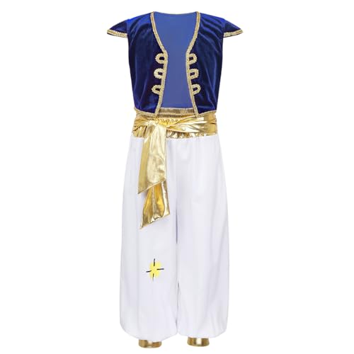 Sinleey Arabischer Prinz Kostüm Für Jungen Prinz Kostüm Set Weste + Hose Cosplay Halloween Karneval M3xl Königsblau 164-176 von Sinleey