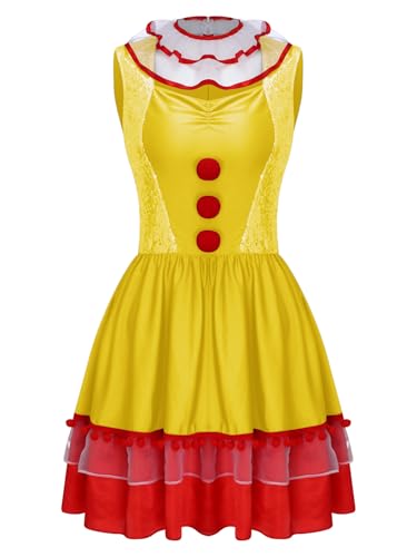 Sinleey Clown Kostüm Damen Kleid Gruselig Clown Outfit Für Halloween Kleidung Gelb 3XL von Sinleey