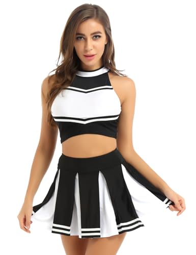 Sinleey Damen Erwachsene Pompom Girl Kostüm Minirock Kurzes Top Sport Outfit Tanz Outfit Pompom Girl Uniform Größe S Bis Xxl Schwarz XXL Sinleey Damen Erwachsene Pompom Girl Kostüm Minirock Kurzes Top Sport Outfit Tanz Outfit Pompom Girl Uniform Größe S Bis Xxl Schwarz XXL von Sinleey