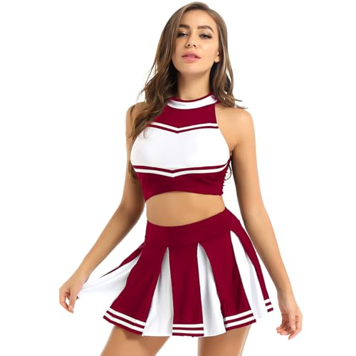 Sinleey Damen Erwachsene Pompom Girl Kostüm Minirock Kurzes Top Sport Outfit Tanz Outfit Pompom Girl Uniform Größe S Bis Xxl Weinrot XXL Sinleey Damen Erwachsene Pompom Girl Kostüm Minirock Kurzes Top Sport Outfit Tanz Outfit Pompom Girl Uniform Größe S Bis Xxl Weinrot XXL von Sinleey