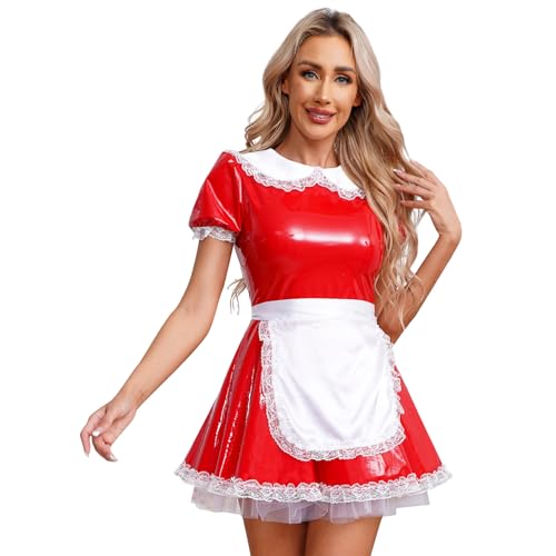 Sinleey Erwachsenes Frauenkostüm Dienstmädchen Verkleidung Lederkleid Mini Kleid Lackleder Wetlook Club Party Halloween Karneval Sxl Rot XXL Sinleey Erwachsenes Frauenkostüm Dienstmädchen Verkleidung Lederkleid Mini Kleid Lackleder Wetlook Club Party Halloween Karneval Sxl Rot XXL von Sinleey