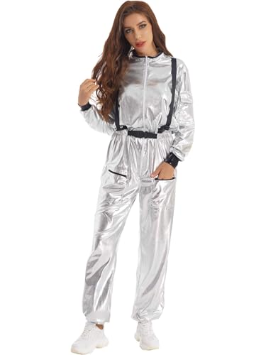 Sinleey Frau Alien Kostüm Silberne Raumanzug Metallisch Glänzend Weltraum Karneval Halloween Party Outfit Silber XXL Sinleey Frau Alien Kostüm Silberne Raumanzug Metallisch Glänzend Weltraum Karneval Halloween Party Outfit Silber XXL von Sinleey