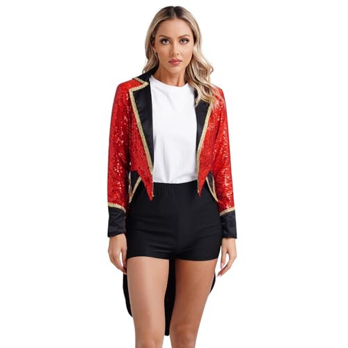 Sinleey Frau Zirkus Kostüm Jacke Frack Glitzer Frack Kostüm Halloween Karneval Spektakel Sxl Rot Rot 3XL Sinleey Frau Zirkus Kostüm Jacke Frack Glitzer Frack Kostüm Halloween Karneval Spektakel Sxl Rot Rot 3XL von Sinleey