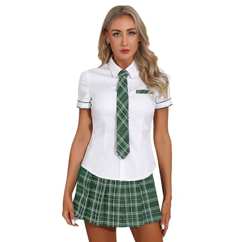 Sinleey Frauen Schulmädchen Kostüm Outfit Mit Hemd Und Kariertem Faltenrock Schulkrawatte Japanische Uniform Karo Cosplay In Größen S4xl Grün XXL Sinleey Frauen Schulmädchen Kostüm Outfit Mit Hemd Und Kariertem Faltenrock Schulkrawatte Japanische Uniform Karo Cosplay In Größen S4xl Grün XXL von Sinleey
