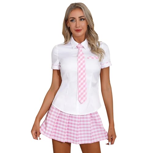 Sinleey Frauen Schulmädchen Kostüm Outfit Mit Hemd Und Kariertem Faltenrock Schulkrawatte Japanische Uniform Karo Cosplay In Größen S4xl Rosa XXL Sinleey Frauen Schulmädchen Kostüm Outfit Mit Hemd Und Kariertem Faltenrock Schulkrawatte Japanische Uniform Karo Cosplay In Größen S4xl Rosa XXL von Sinleey