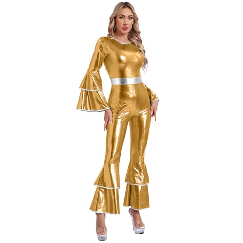 Sinleey Frauen Verkleidung Disko Kombination Hose Ausgestellt Hat Pfoten Elefant Anzug Metallisch Hell Halloween Karneval S-3xl Gold XL Sinleey Frauen Verkleidung Disko Kombination Hose Ausgestellt Hat Pfoten Elefant Anzug Metallisch Hell Halloween Karneval S-3xl Gold XL von Sinleey