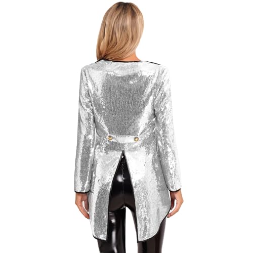 Sinleey Frauen Zirkus Kostüm Frack Glitzer Glänzend Karneval Halloween Cosplay Party Sxl Silber 3XL Sinleey Frauen Zirkus Kostüm Frack Glitzer Glänzend Karneval Halloween Cosplay Party Sxl Silber 3XL von Sinleey