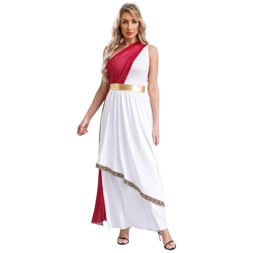 Sinleey Griechisches Verkleidungskostüm Für Damen Griechisch Römisches Göttinnenkleid Halloween Kostüm Karneval Cosplay Outfit Größe S Bis Xl Burgund XXL von Sinleey