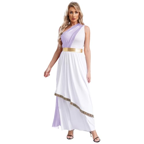 Sinleey Griechisches Verkleidungskostüm Für Damen Griechisch Römisches Göttinnenkleid Halloween Kostüm Karneval Cosplay Outfit Größe S Bis Xl Lavendel XL von Sinleey