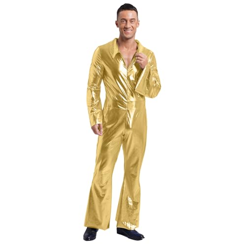 Sinleey Herren Disco Overall Metallisch Glänzend Halloween Karneval Sxl Gold L von Sinleey