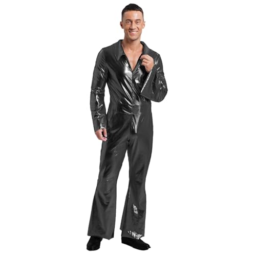 Sinleey Herren Disco Overall Metallisch Glänzend Halloween Karneval Sxl Schwarz L von Sinleey