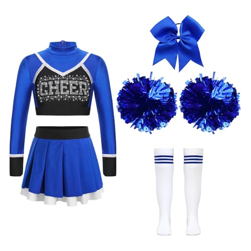 Sinleey Mädchen Kinder Kostüm Cheer leader Kleid Mit Pompons Karneval Halloween Auftritt Aufführung 5-16 Jahre Blau 110-116 Sinleey Mädchen Kinder Kostüm Cheer leader Kleid Mit Pompons Karneval Halloween Auftritt Aufführung 5-16 Jahre Blau 110-116 von Sinleey
