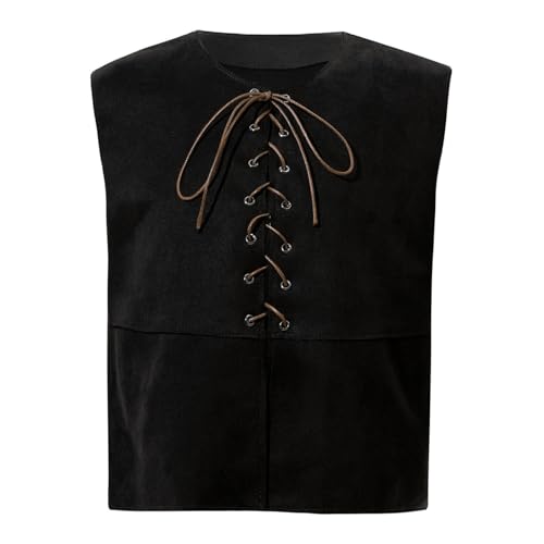 Sinleey Mittelalter Renaissance Kinderkostüm Junge Mädchen Gothic Steampunk Weste Ärmellose Jacke Halloween Karneval Cosplay Kostüm 3-16 Jahre Schwarz 158-164 von Sinleey