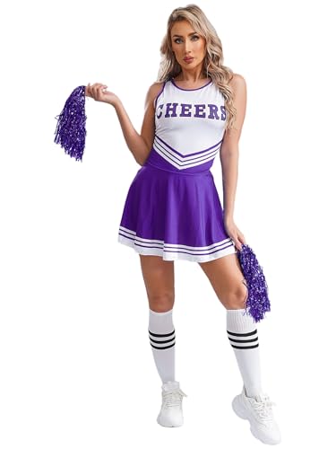Sinleey Pompom Girl Kostüm Damen Tanzkleid Pom Pom Girl Outfit Socken Mit Puscheln Halloween Karneval Lila L Sinleey Pompom Girl Kostüm Damen Tanzkleid Pom Pom Girl Outfit Socken Mit Puscheln Halloween Karneval Lila L von Sinleey