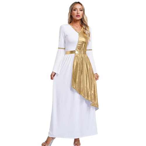 Sinleey Römische Göttin Verkleidung Griechisches Metall Kostüm Erwachsene Karneval Halloween Cosplay Fest Outfit Gold XL von Sinleey