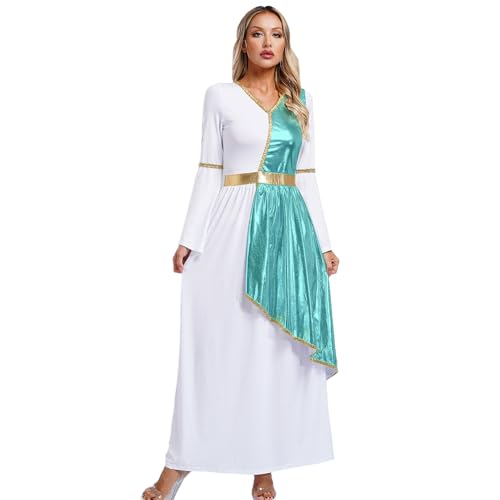 Sinleey Römische Göttin Verkleidung Griechisches Metall Kostüm Erwachsene Karneval Halloween Cosplay Fest Outfit Himmelblau XL von Sinleey