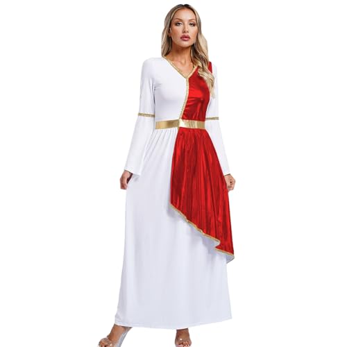 Sinleey Römische Göttin Verkleidung Griechisches Metall Kostüm Erwachsene Karneval Halloween Cosplay Fest Outfit Rot 3XL von Sinleey