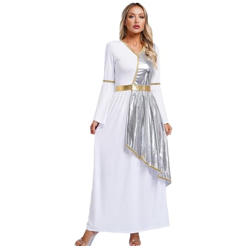 Sinleey Römische Göttin Verkleidung Griechisches Metall Kostüm Erwachsene Karneval Halloween Cosplay Fest Outfit Silber XXL von Sinleey