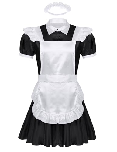 Sinleey Sissy Maid Outfit Herren Seidenkleid Kostüm Erwachsener Servierer Cosplay Uniforme Karneval Halloween Schwarz Large Sinleey Sissy Maid Outfit Herren Seidenkleid Kostüm Erwachsener Servierer Cosplay Uniforme Karneval Halloween Schwarz Large von Sinleey