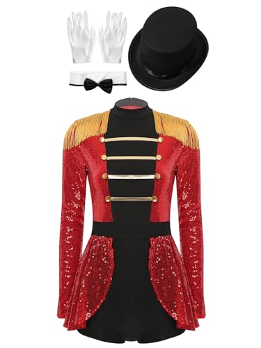 Sinleey Zirkus Dompteuse Damenkostüm Karneval Halloween Party Cosplay Verkleidung Ensemble Größe Sxl Rot 4XL Sinleey Zirkus Dompteuse Damenkostüm Karneval Halloween Party Cosplay Verkleidung Ensemble Größe Sxl Rot 4XL von Sinleey