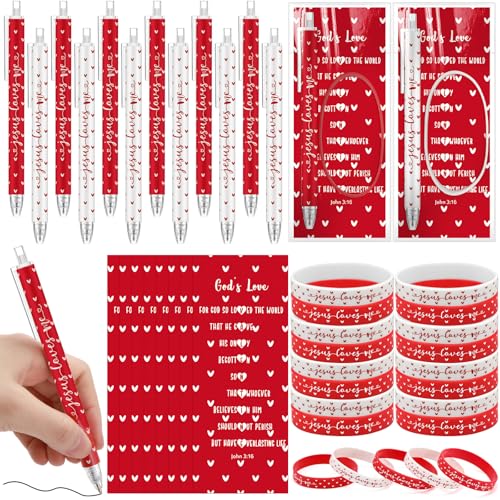 Sinload 20er-Set christliche Valentinstagsgeschenke Johannes 3: 16 Karten, Jesus liebt mich, Gummi-Silikon-Armbänder, Stifte, religiöser Austausch, Geschenke für Valentinstag, Party, Gastgeschenk von Sinload