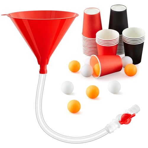 Sinmoe Becher Trichter Set enthält 40 Becher und 10 Tischtennisbälle Trichter mit Absperrhahn und Schlauch Partybecher für Geburtstage, Hochzeiten, Halloween, Camping von Sinmoe