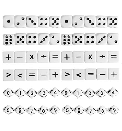 Lohoee Lernwürfel, 16 mm, Mathematik-Würfel, Spiele für Kinder von 8–12, für Mathematikunterricht, Klassenzimmer, Acrylmaterial (20 x Mathe-Operationswürfel + 20 x Zahlenwürfel + 20 x Punktwürfel) von Sinoeem