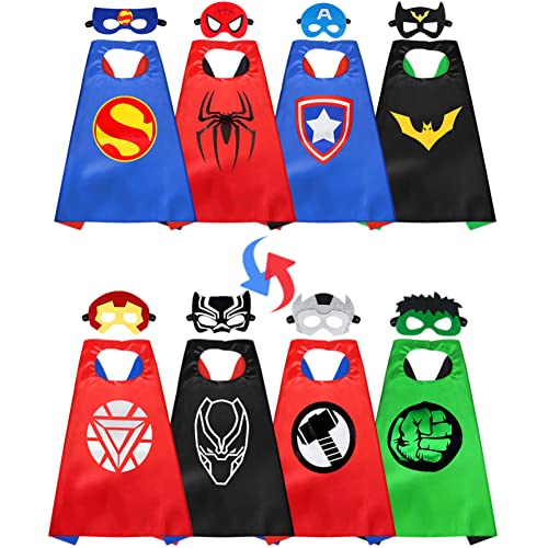Sinoeem Superhelden Kostüm Kinder Doppelseitiges Design Dress Up 4 Umhänge / 8 Masken Cosplay Kostüme Spielzeug ab Partei Zurechtmachen, für Kindergeburtstag oder Karneva Umhang Geschenk (4PCS) von Sinoeem