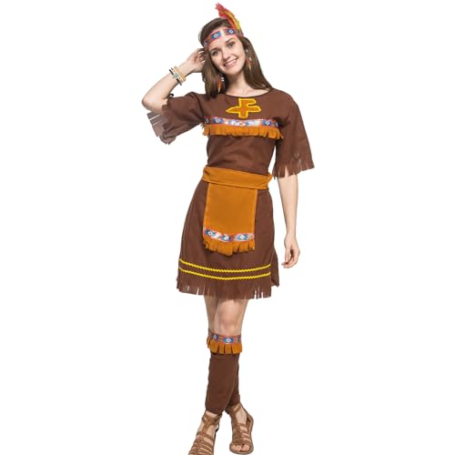 Sintege Indianerin Kostüm für Frau Indianer Kleid Damen und Indianische Accessoires Set Indianermädchen Outfit Boho Amerikanisches Kostüm mit Stamm Mottoparty Faschingskostüm Indianerkostüm (XL) von Sintege