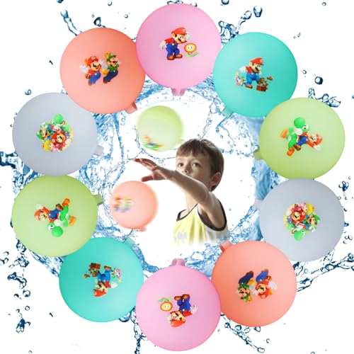 Sinwind 10 Stück Wiederverwendbare Wasserballons, Silikon Wasserbomben für Kinder & Erwachsene, Mario Design, Multicolored, Unisex, All Ages, Wasserspaß für die ganze Familie von Sinwind