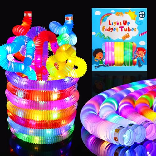 12 Stück Leuchtstäbe Pop Tubes, Led Pop Tubes, Knicklichter Kinder, Kindergeburtstag, Leuchtstäbe Neon Kinder Fidget Toys Leuchtstäbe Buntes Festival Zubehör Sensorik Spielzeug von Sinwind