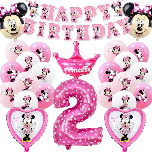 Ballon Minni Geburtstagsdeko 2 Jahre, Minni Luftballons, 25 Stück Mini Geburtstag Deko, Mouse Kindergeburtstag Party Deko für Mädchen Jungen (Minni Party 2. Geburtstag Deko) von Sinwind
