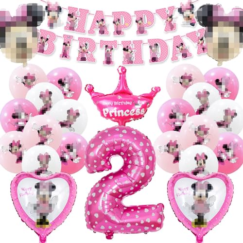 Ballon Minnie Geburtstagsdeko 2 Jahre, Minnie Luftballons, 25 Stück Mini Mouse Geburtstag Deko, Minnie Mouse Kindergeburtstag Party Deko für Mädchen Jungen (Minnie Party 2. Geburtstag Deko) von Sinwind