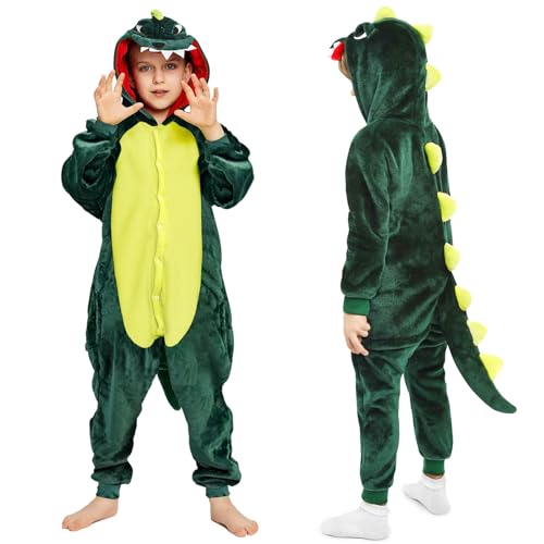 Dinosaurier Kostüm Kinder, Faschings Kostüm Dino Kinder Jungen Mädchen, Dinosaurier Jumpsuit Kinder mit Dinosaurier Kinder für Halloween Karneval Cosplay (120) von Sinwind