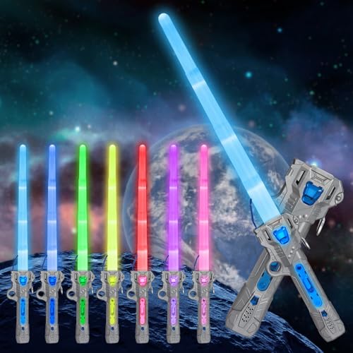 Lichtschwert Kinder, Laserschwert, 7 Farben Lichtschwert mit Sound, Retractable LED Lightsaber Spielzeug, Laserschwert Cosplay Spielzeug, Light Saber, Leuchtschwert Kinder (Silber) von Sinwind