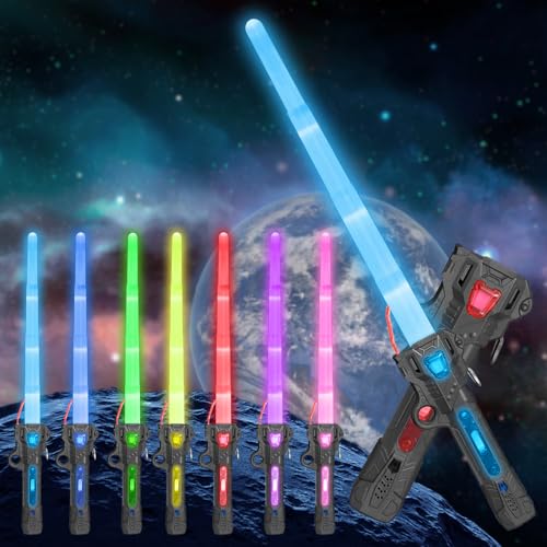 Lichtschwert Kinder, Laserschwert Star Wars, 7 Farben Lichtschwert mit Sound, Retractable LED Lightsaber Spielzeug, Laserschwert Kinder Cosplay Spielzeug, Light Saber, Leuchtschwert Kinder (Schwarz) von Sinwind