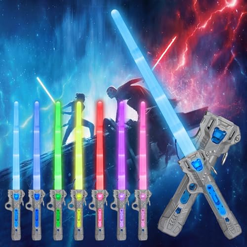 Lichtschwert Kinder, Laserschwert Star Wars, 7 Farben Lichtschwert mit Sound, Retractable LED Lightsaber Spielzeug, Laserschwert Kinder Cosplay Spielzeug, Light Saber, Leuchtschwert Kinder (Silber) von Sinwind