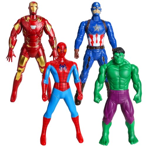 Marvel Avengers Figure 18 cm, 4 Stück Superhelden Figuren, Spider, Hulk, Iron Man und Captain America Anime Statue Model Actionfigur, Marvel Spielzeug Superhelden Doll Collectibles von Sinwind