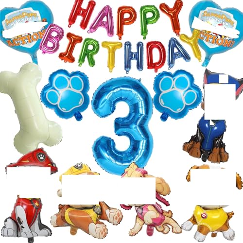 Paw Dog Geburtstag Deko 3 Jahre, Paw Dog Luftballons Geburtstagsdeko, Paw Dog Deko Kindergeburtstag, Paw Dog Ballon, Paw Dog Party Deko für Jungen Mädchen von Sinwind
