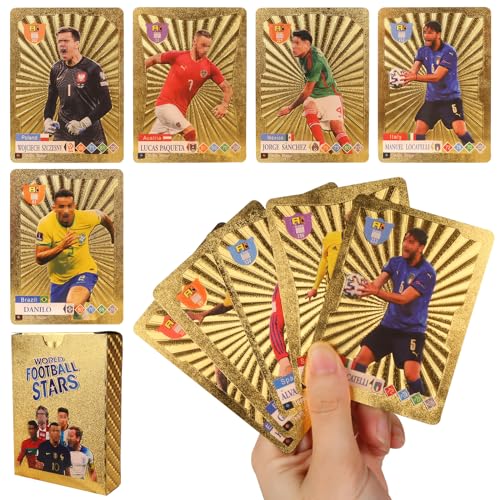 Sinwind 55PCS World Cup Fußball Star Karte, Gold Fussballkarten, UEFA Champions League Fußballkarten, Fußball Sammelkarte, Kinder zum Sammeln von Karten Für Fans, Teenagers und Erwachsene von Sinwind