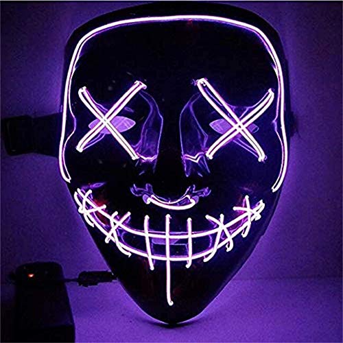 Sinwind LED Purge Maske, The Purge Maske, Halloween Maske LED, LED Mask mit 3 Blitzmodi für Party Halloween Fasching Karneval Kostüm Cosplay Dekoration (Lila) von Sinwind