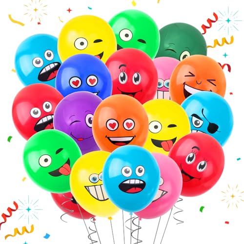 Smiley Luftballons, 100 Latex Luftballons Geburtstag Smiley, Verschiedene Miene Laune Ballons, für Kinder Geburtstag Sfeier, Babyparty, Jubiläum Party Deko, Emotion Serie Latex Luftballons von Sinwind
