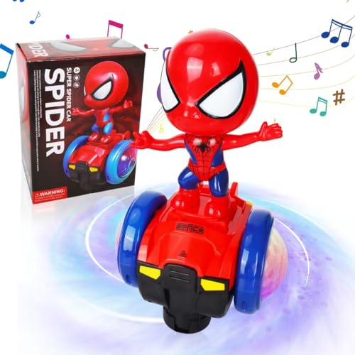 Spider Man Fahrzeug, Spider Man Figur, Marvel Avengers Action-Figur Fahrzeuge Spielzeug Elektrische Licht Musik 360 ° Rotating Kühle, Spiderman LED Auto Spielzeug für Kinder Geburtstagsgeschenk von Sinwind